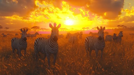 Fototapeta premium Zebras in Sunset