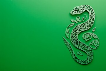 Fototapeta premium Paper cutout snake on green background