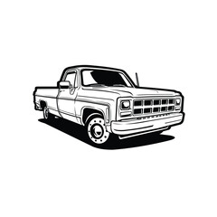 Classic Retro Pickup Truck Monochrome Silhouette Vector Isolated