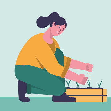 woman planting seeds yellow shirt clip art preview