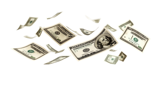 dollar bills on a white background