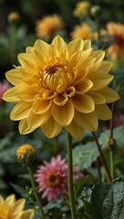 Yellow dahlia in full bloom.