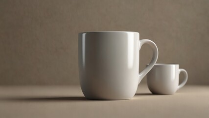 A mockup of a single plain white mug on a neutral background