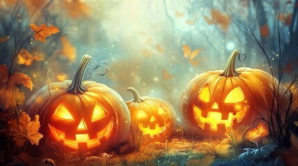 Enchanting Halloween backdrop adorned with elegant pumpkins. Perfect for festive banners, posters, greetings, and celebrations. 