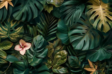 Rideaux Imprimé botanique patrons A colorful painting of leaves and flowers with a blue and orange background  © Andrei