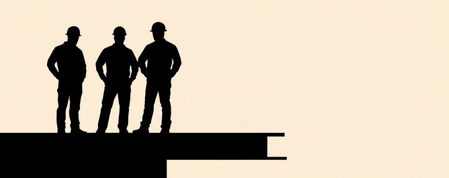 recommend clip art: Silhouetted engineers holding a meeting by an unfinished bridge, Engineer silhouette, bridge construction progress