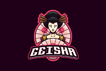 Japanese Geisha Vector Mascot Logo Design Template