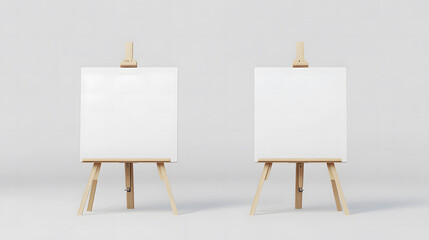 Two Wooden Easels with Blank Canvases in a Minimalist Setting