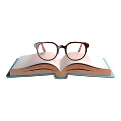 Study Essentials: Glasses and Open Book Transparent Background
