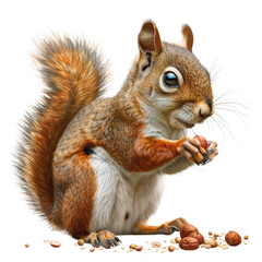 Obraz premium A cute squirrel holding a nut, perfect for nature and wildlife themes. Ideal for educational and illustrative purposes.