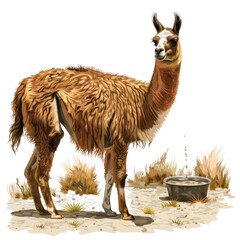 Fototapeta premium A detailed illustration of a llama in a natural setting, showcasing its unique fur and distinctive features.