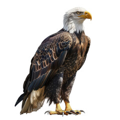 Obraz premium A majestic bald eagle perched proudly, showcasing its striking plumage and keen gaze, symbolizing power and freedom in nature.