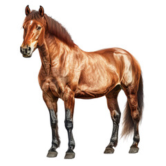 Fototapeta premium A majestic brown horse standing proudly, showcasing its strong physique and shiny coat, perfect for equine-related projects.