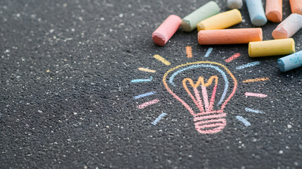 creativity sharing idea, chalk art on concrete floor, brainstorming