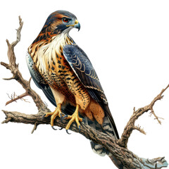 A majestic hawk perched gracefully on a branch, showcasing vibrant feathers and keen eyesight in a natural setting.