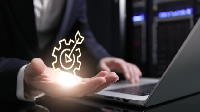 The target and gear icon illustrates the importance of aligning business strategies with key objectives to enhance productivity, ensure efficiency, and drive sustained growth