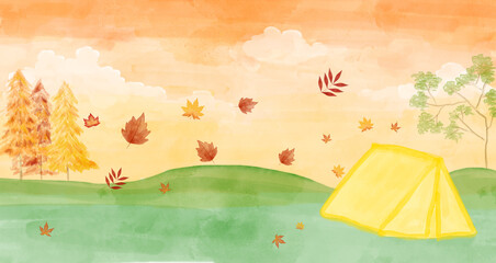autumn camping background with leaves