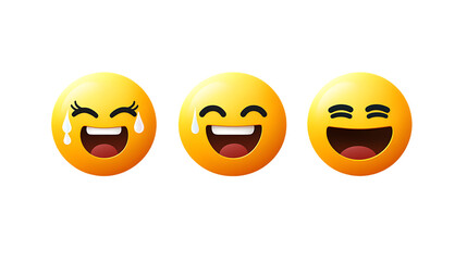 Smiling yellow faces with happy expressions, 3D emoticons set