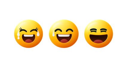 Smiling yellow faces with happy expressions, 3D emoticons set