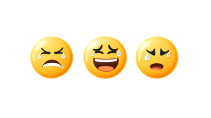 Smiling yellow faces with happy expressions, 3D emoticons set
