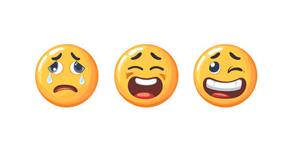 Fototapeta premium Smiling yellow faces with happy expressions, 3D emoticons set