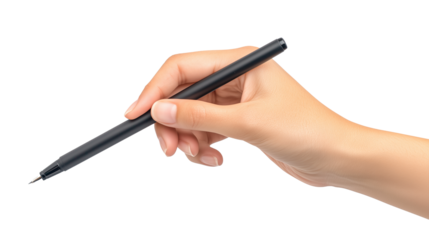 hand with pen isolated on transparent or white background