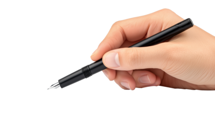 hand with pen isolated on transparent or white background