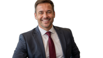 非営利団体のリーダーが透明な背景に描く、幸せそうな笑顔と成功のビジョン。生成AI