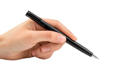 hand with pen isolated on transparent or white background