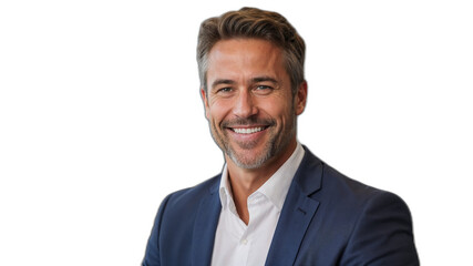 Naklejka premium 弁護士事務所のCEOが透明な背景に示す、幸せそうな笑顔と成功のリーダーシップ。生成AI