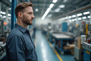 Focused Professional with Determined Expression Overseeing Industrial Facility