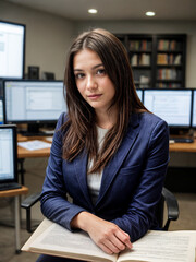 Professional female IT specialist in modern office environment, representing technology and innovation in workplace.