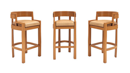 Stylish wooden bar stools with cushioned seats, perfect for modern kitchens or dining areas. Their sleek design adds elegance and comfort to any space