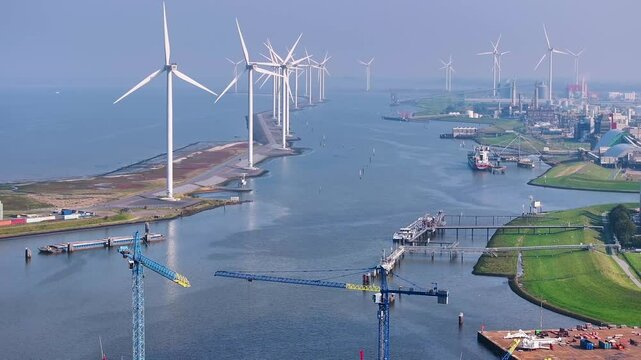 Delfzijl, Groningen Netherlands - October 1st 2024: Aerial view of the harbor