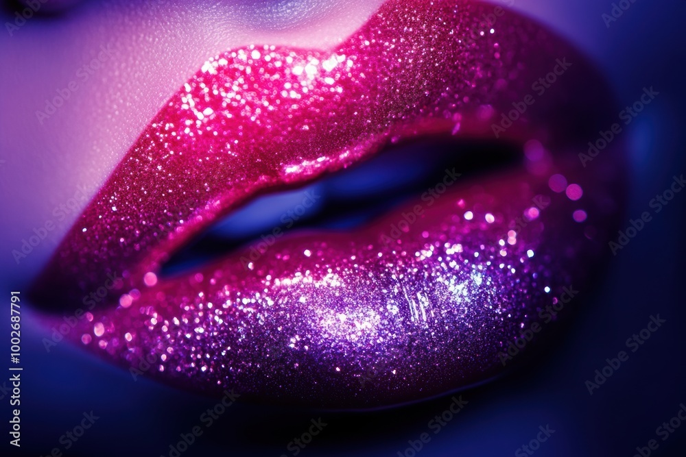 Poster glossy lips with a vibrant shine reflecting light in a close-up image for beauty inspiration. genera