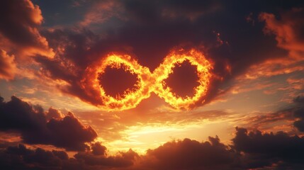 Obraz premium A warm evening sky with a large cloud shaped like an infinity symbol, symbolizing eternal love