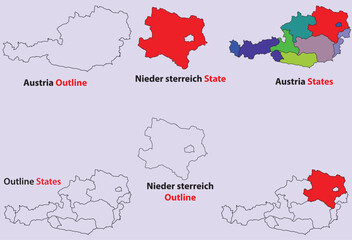 Nieder sterreich map vector of Austria, Nieder sterreich line map, Nieder sterreich with city map, Nieder sterreich outline map