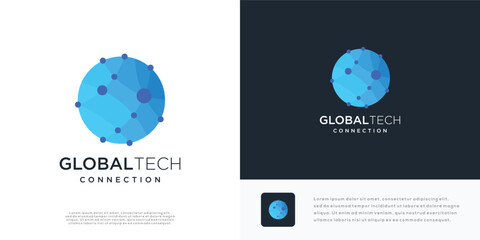 Global technology vector logo icon template with connection concept