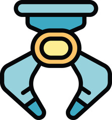 Industrial robot claw holding an object, automation technology icon