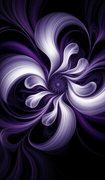 Abstract swirling purple and white flower on black
