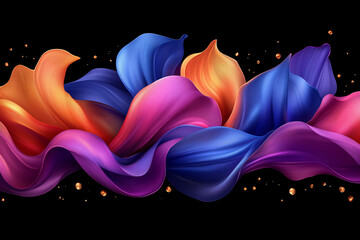 Obraz premium Blue, orange, and purple wavy fabric through space background