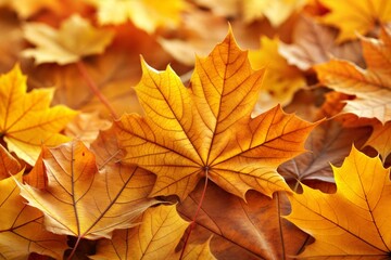 Fototapeta premium Vibrant autumn leaves close-up with gold texture accents