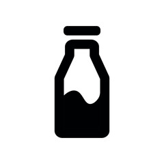 Vector Flat Solid Milk Bottle Icon Design on White Background. Simple Black Symbol for Web, App, Logo, Banner, Packaging Label.