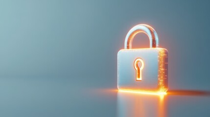 A digital security lock glowing on a gray background, symbolizing cybersecurity and data protection