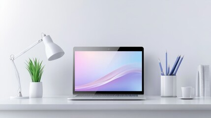 A high-resolution laptop screen displaying a vibrant digital workspace, placed on a white background. Emphasizing clean design and productivity in a tech-savvy environment.