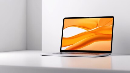 A high-resolution laptop screen displaying a vibrant digital workspace, placed on a white background. Emphasizing clean design and productivity in a tech-savvy environment.