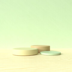 3D product display podium with geometric platform. background 3d render with podium. wood stand to show cosmetics and products