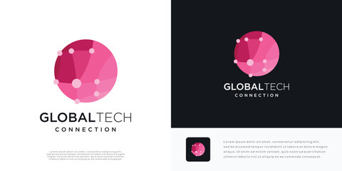 Global technology vector logo icon template with connection concept