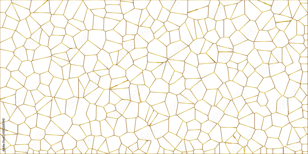 Poster golden gradient lines stroke abstract white crystalized broken glass background. voronoi diagram bac