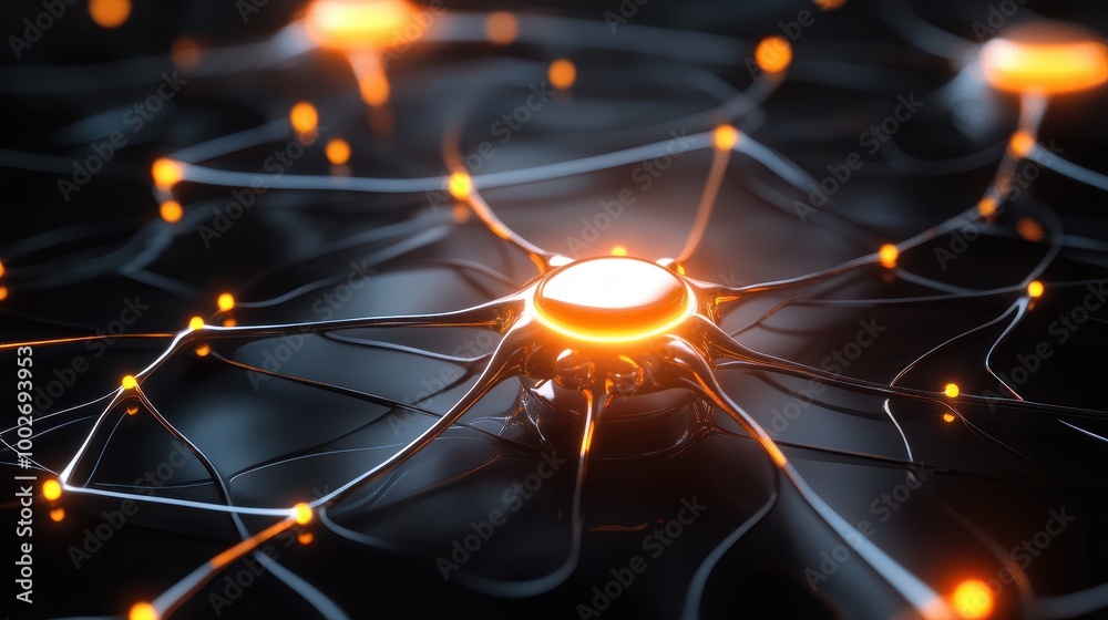 Poster abstract ai brain glowing with neural connections on a black background, representing artificial int